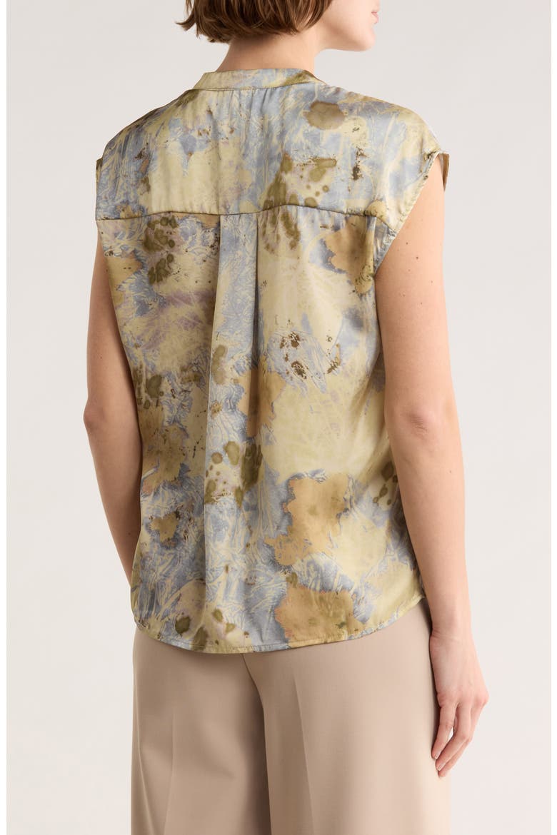 Sleeveless Satin Button-Up Top, Alternate, color, NUETRAL ABSTRACT