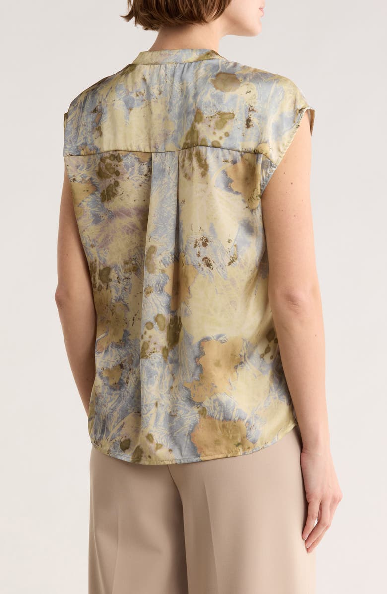 ELIE ELIE TAHARI Sleeveless Satin Button-Up Top, Alternate, color, Nuetral Abstract