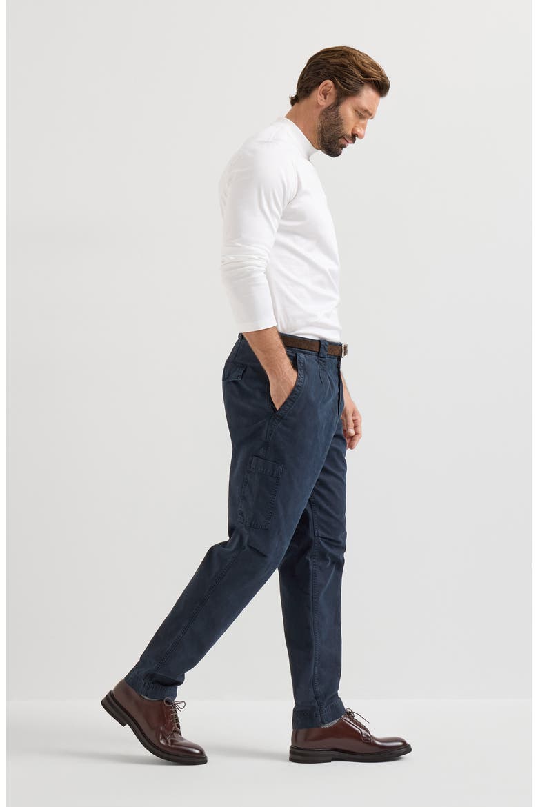 Peached cotton gabardine trousers with zipped pocket, Alternate, color, Navy Blue