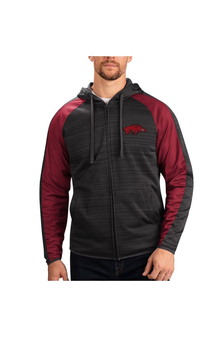 Men's G-III Sports by Carl Banks Black Arkansas Razorbacks Neutral Zone Raglan Full-Zip Track Jacket Hoodie, Main, color, Black