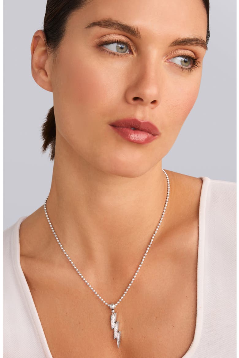 Caviar Spark Lightning Bolt Diamond Pendant Necklace, Alternate, color, SILVER