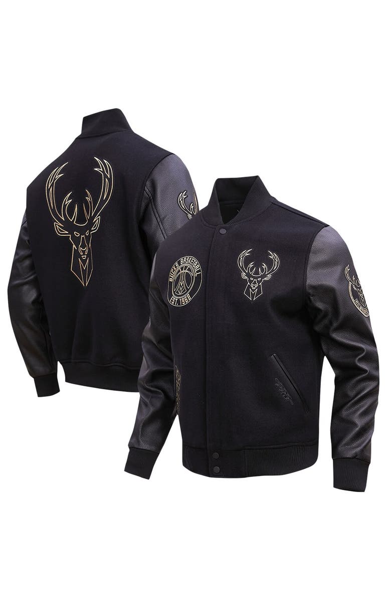 PRO STANDARD Men's Pro Standard Black Milwaukee Bucks Gold Stitch Varsity Jacket, Alternate, color, 
