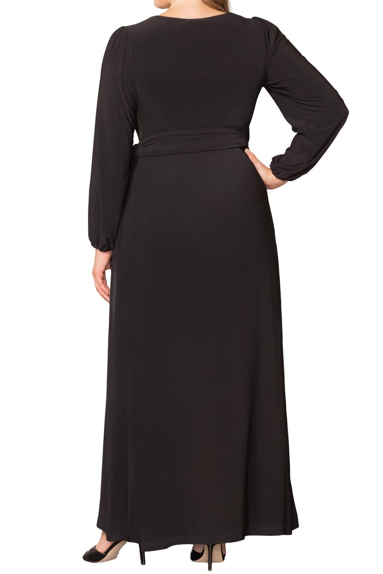 Modern Muse Long Sleeve Wrap Gown, Alternate, color, BLACK NOIR