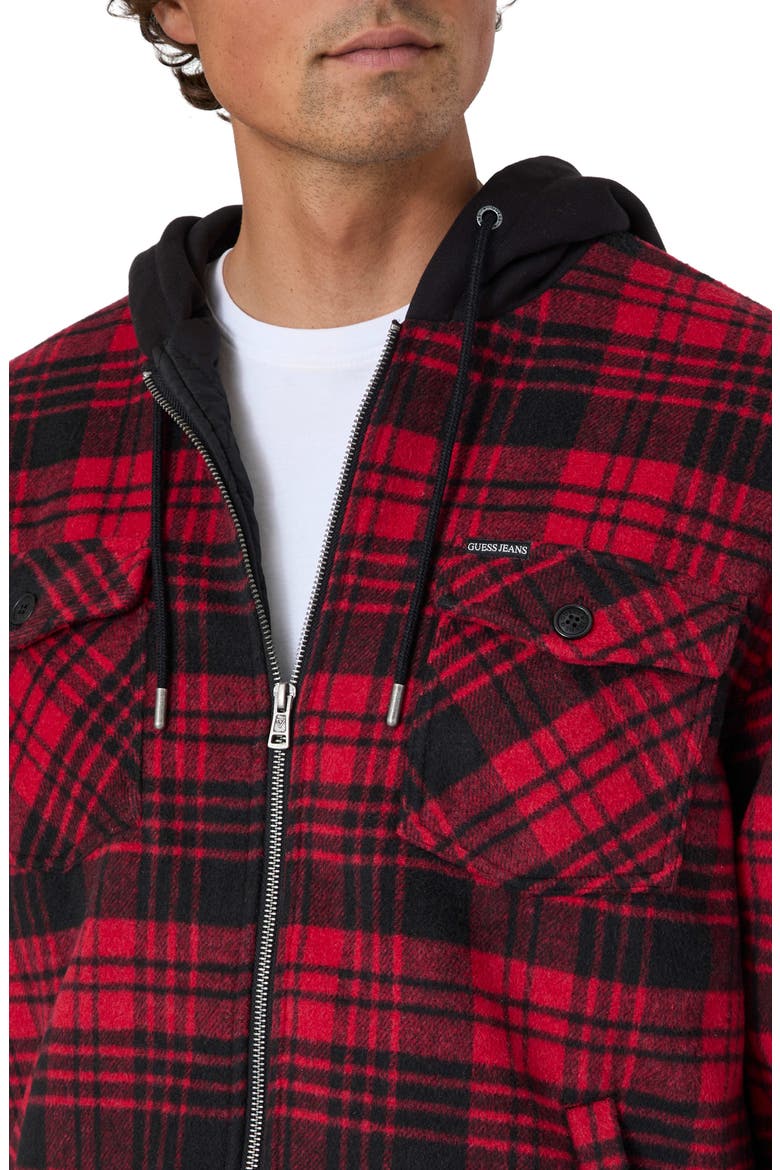 Hooded Plaid Flannel Fleece Shirt Jacket, Alternate, color, L51M-OPEN