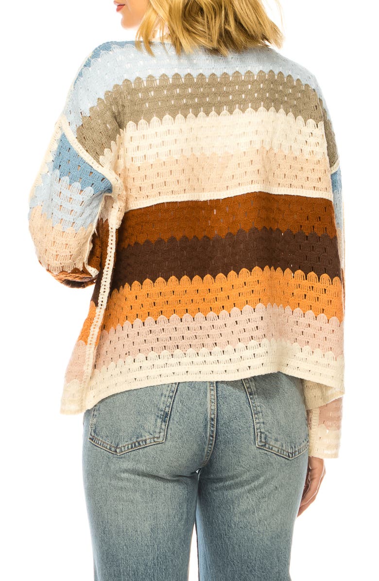 A COLLECTIVE STORY Stripe Crochet Open Front Cardigan, Alternate, color, Natural