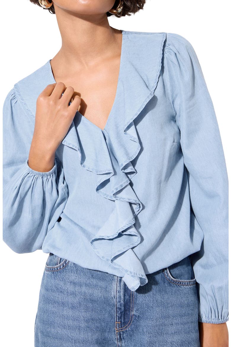 Ruffle Chambray Top, Main, color, BLUE