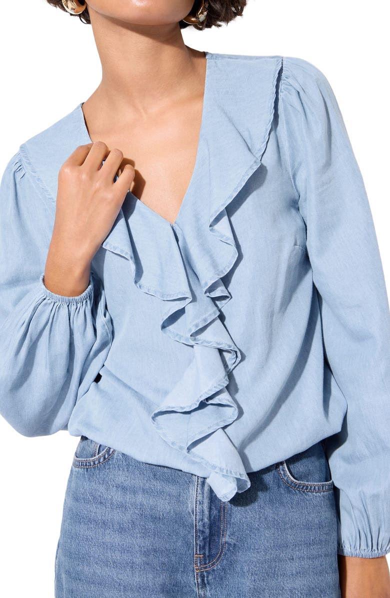 Friends Like These Ruffle Chambray Top, Main, color, Blue