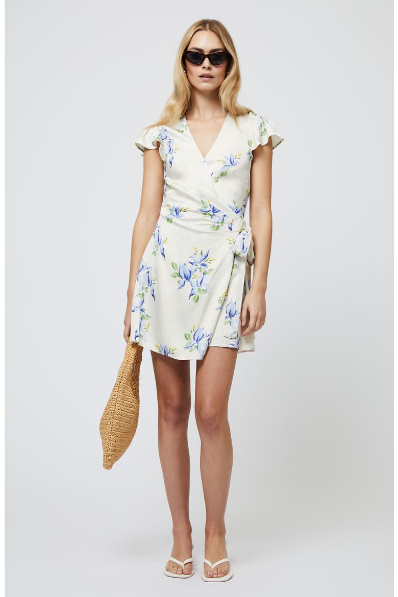 Ennis Vivian Floral Satin Wrap Minidress, Alternate, color, PALE IRIS MULTI