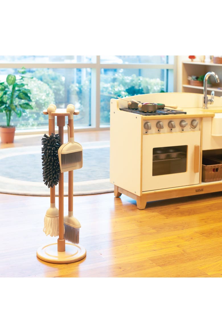 Modern Pretend Play Cleaning Set with Stand, Alternate, color, Brown