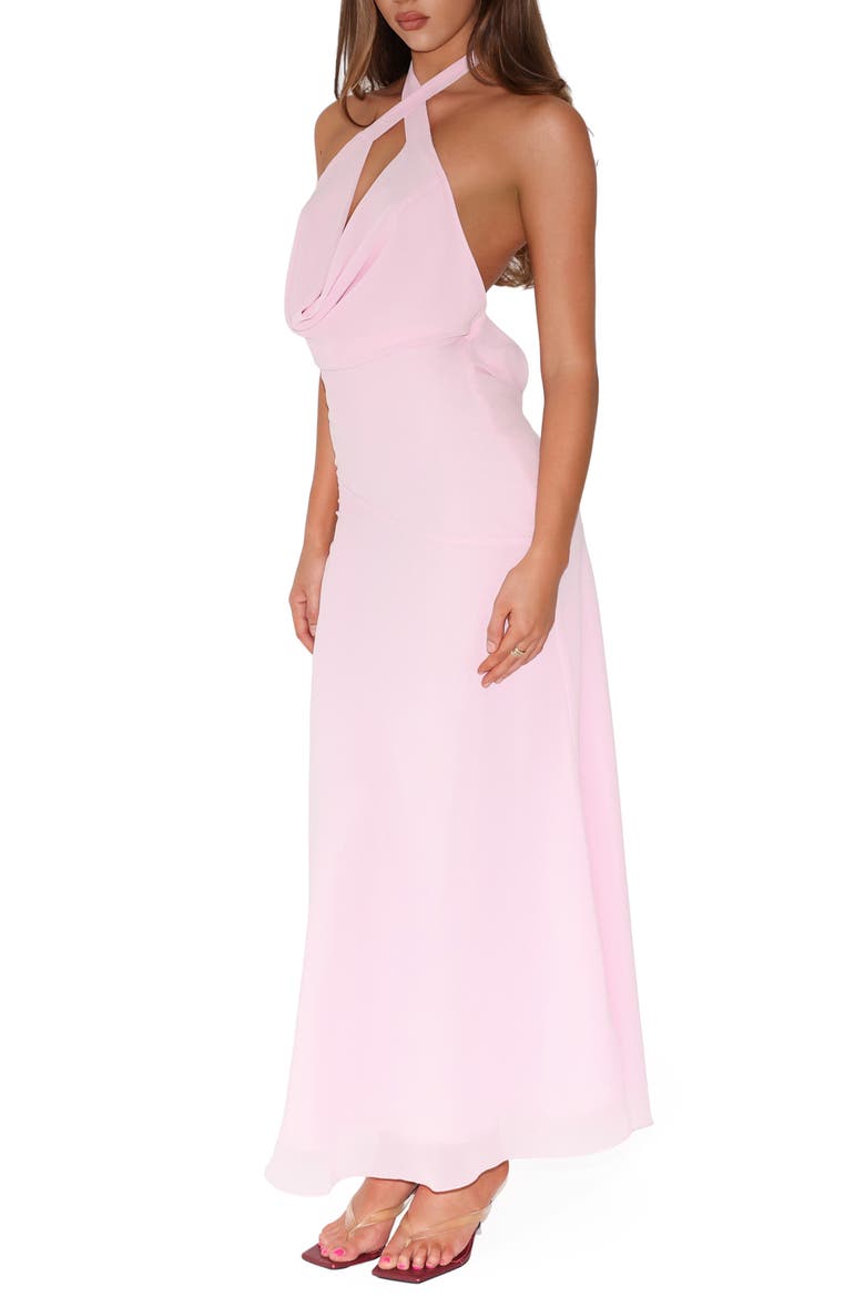 Zyla Halter Neck Georgette Gown, Alternate, color, PINK