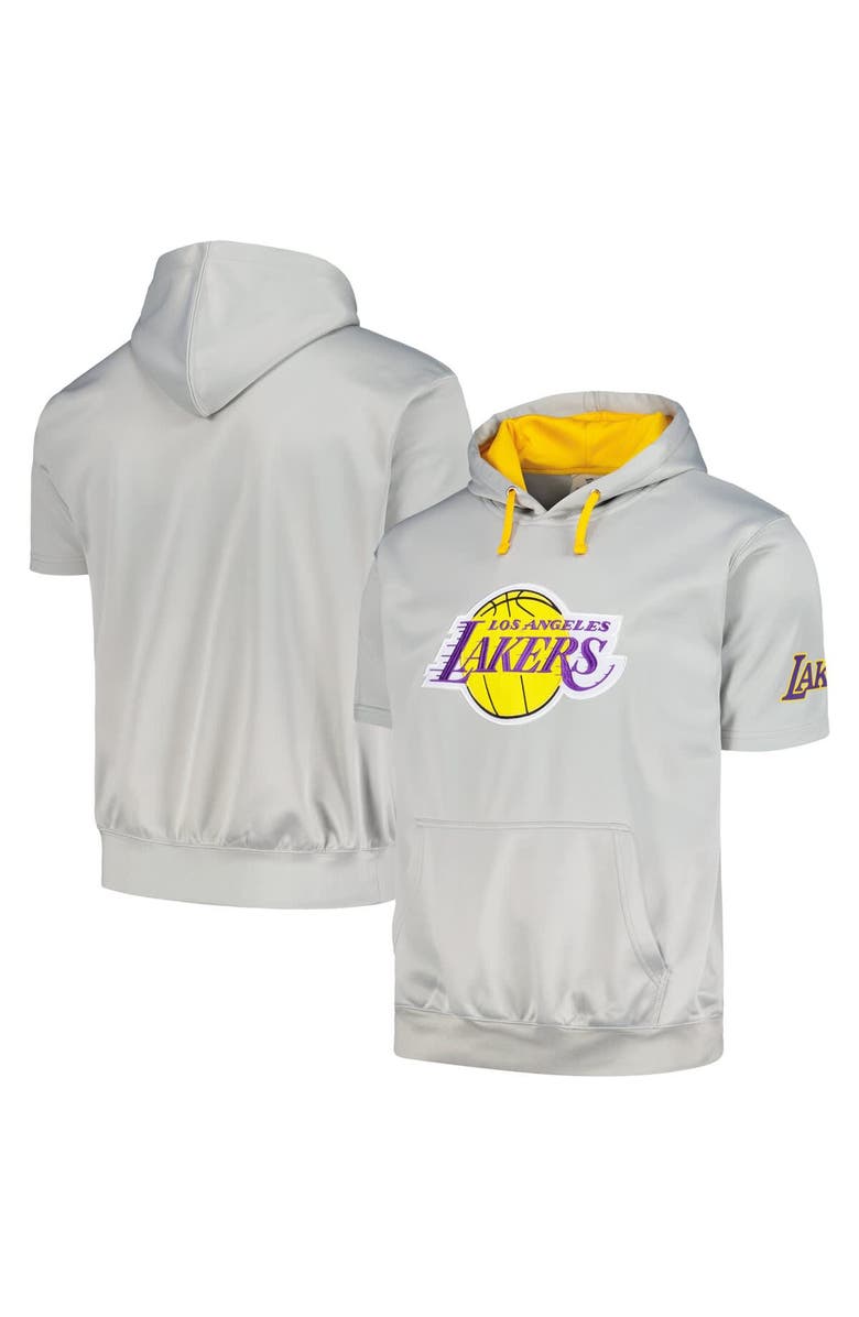 FANATICS Men's Fanatics Branded Silver/Gold Los Angeles Lakers Short Sleeve Pullover Hoodie, Main, color,