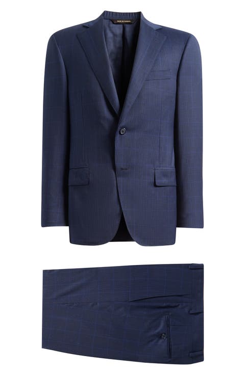Dark Blue Windowpane Check Wool Suit (Regular & Big)