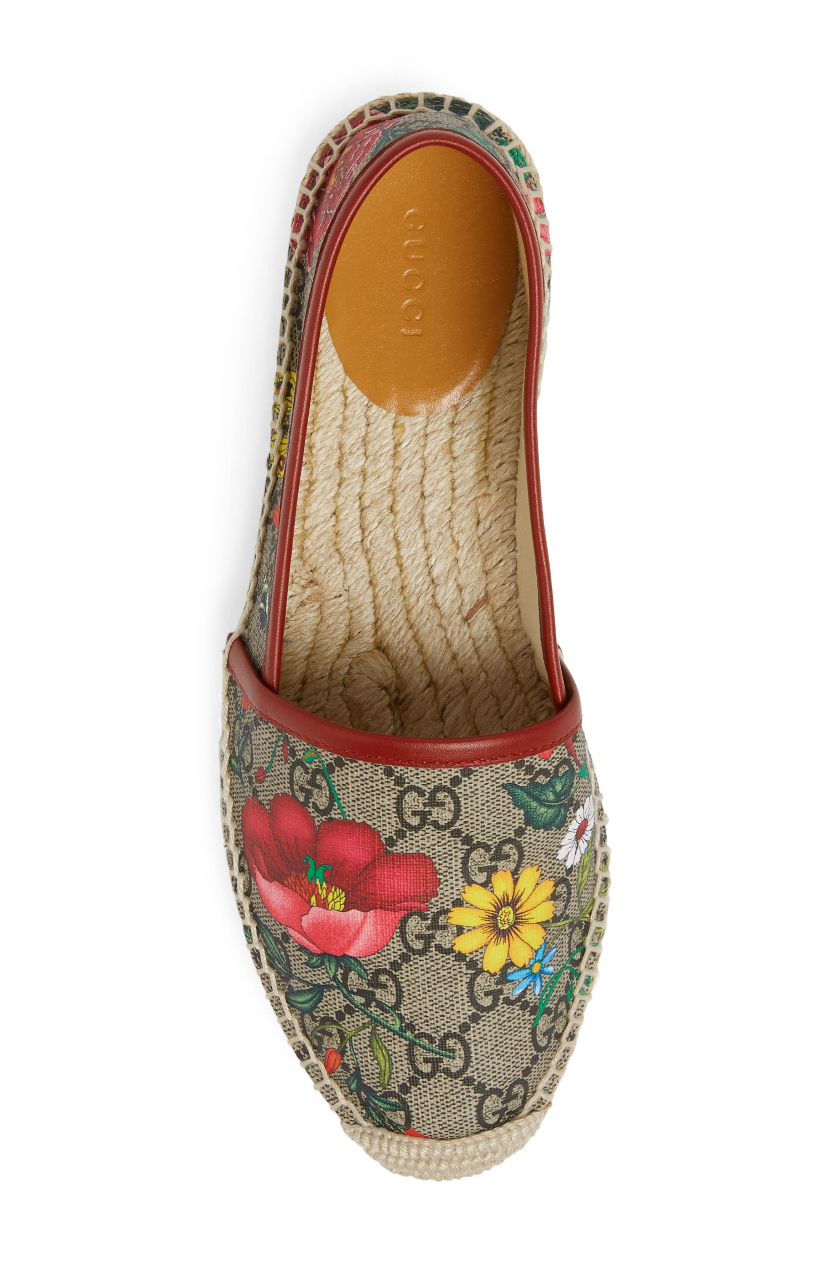 Gucci Pilar Floral GG Supreme Espadrille Flat, Alternate, color, 