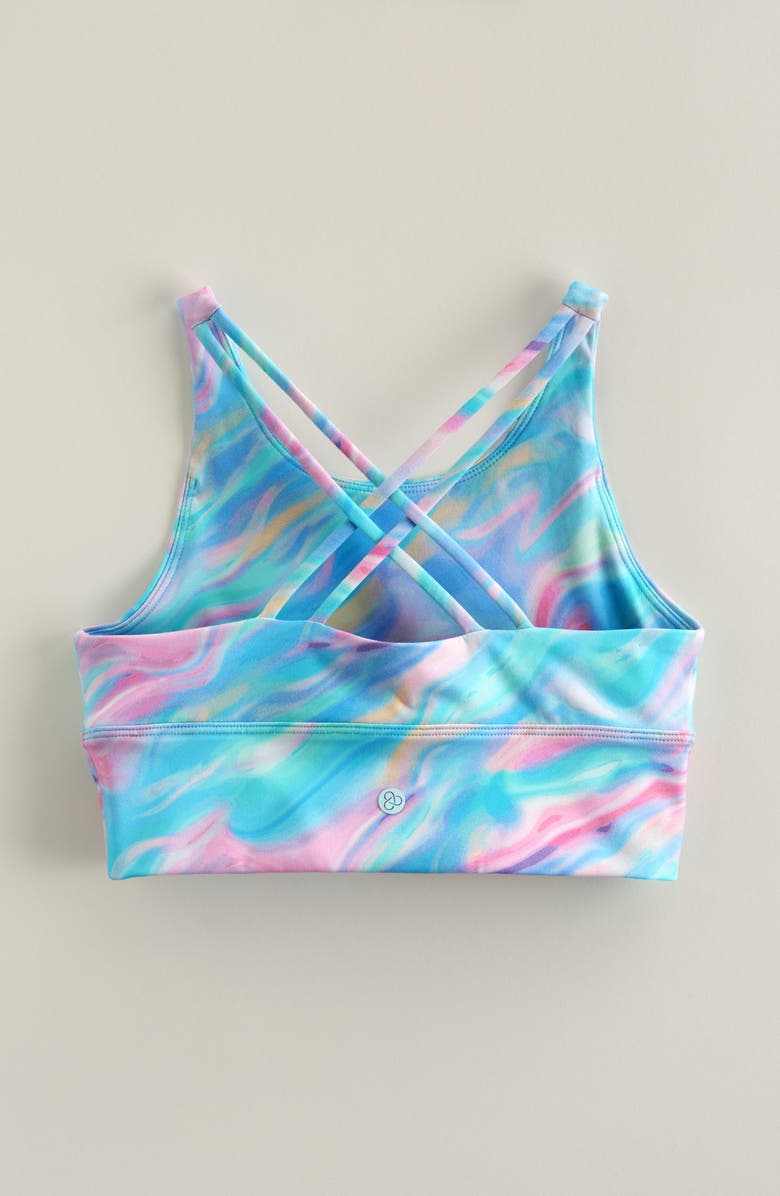 Zella Girl Kids' Strappy Seamless Bra, Alternate, color, Teal Tint Moody Waves Print
