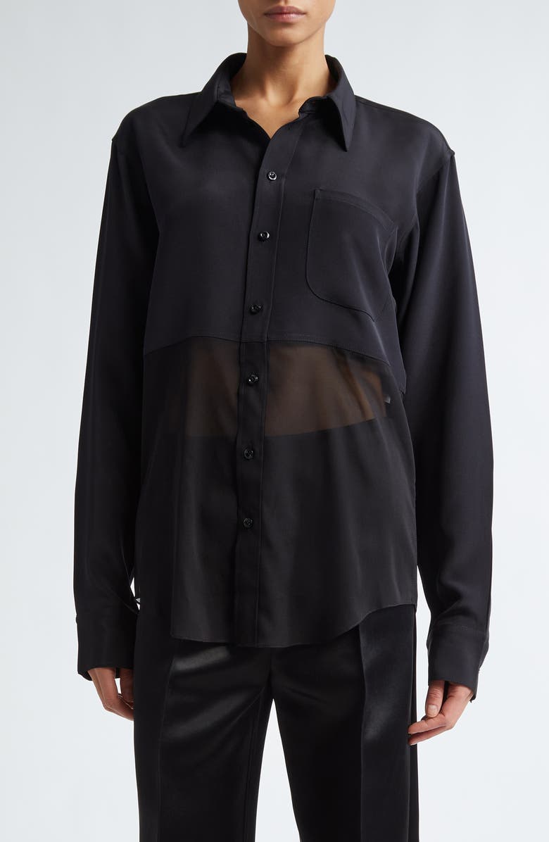 Peter Do Mixed Media Button-Up Shirt, Main, color, 
