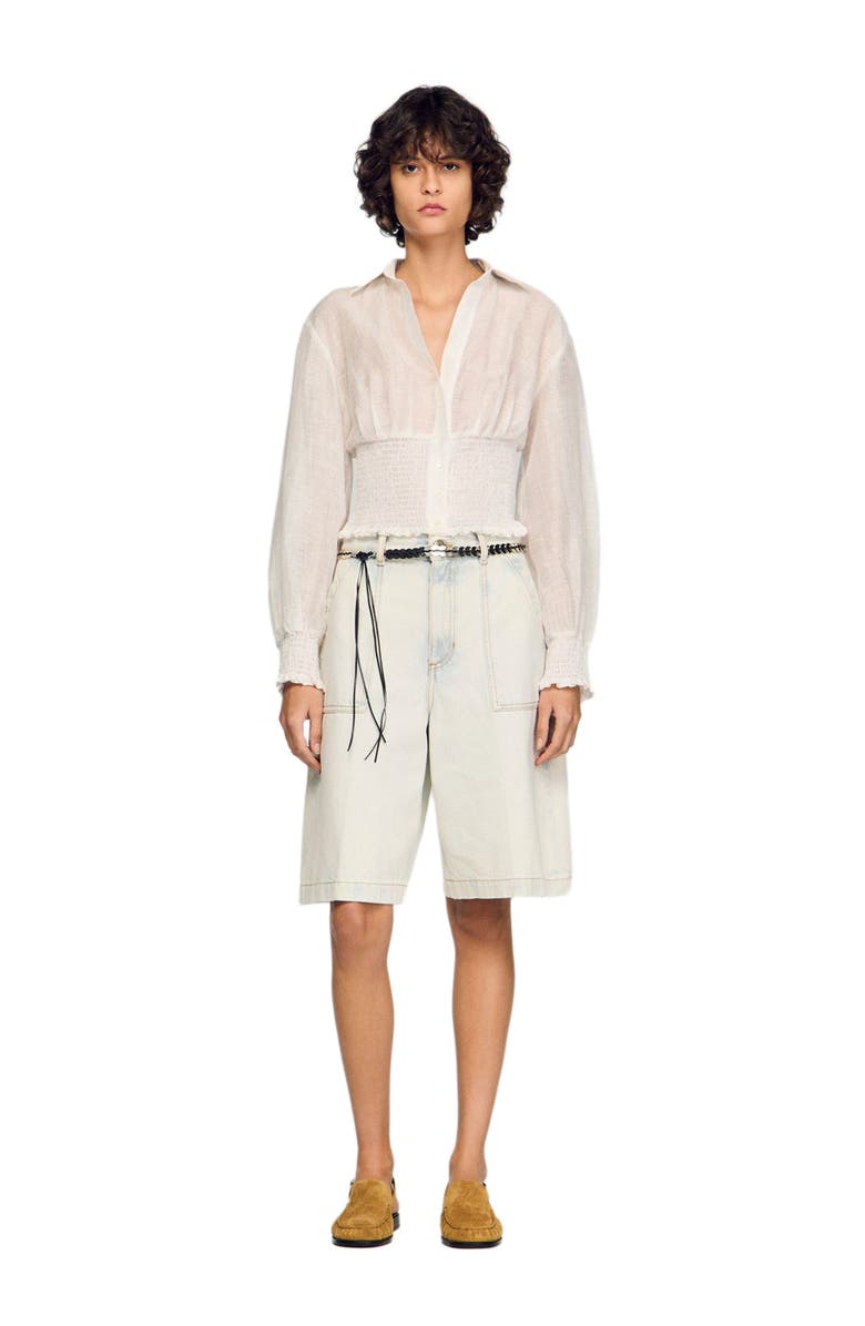 SANDRO Smocked linen shirt, Alternate, color, White