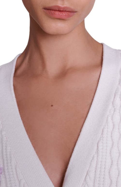 Maje Floral-intarsia Cable-knit Cardigan In Sand