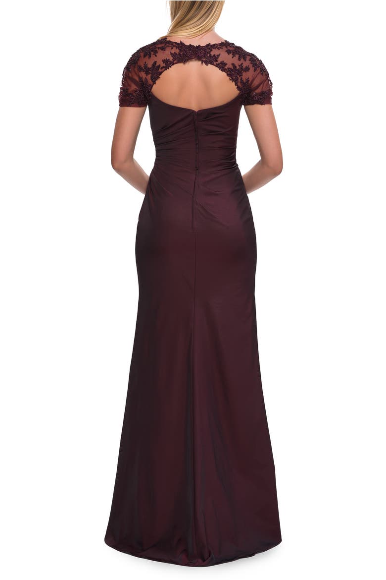 Embroidered Lace Sleeve Gown with Keyhole Back, Alternate, color, Dark Berry