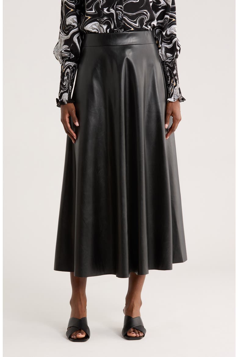 Faux Leather Midi Skirt, Main, color, BLACK