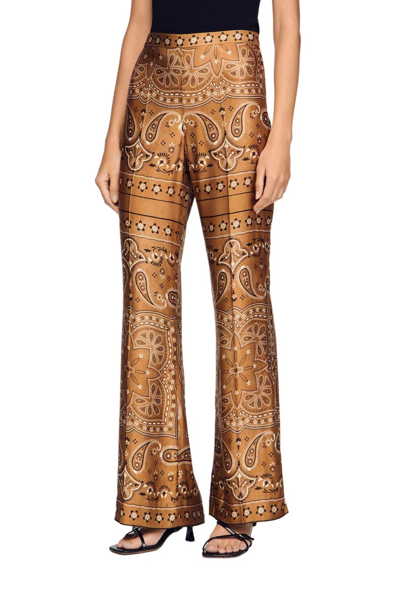 Bandana-print floaty trousers, Main, color, Brown / black