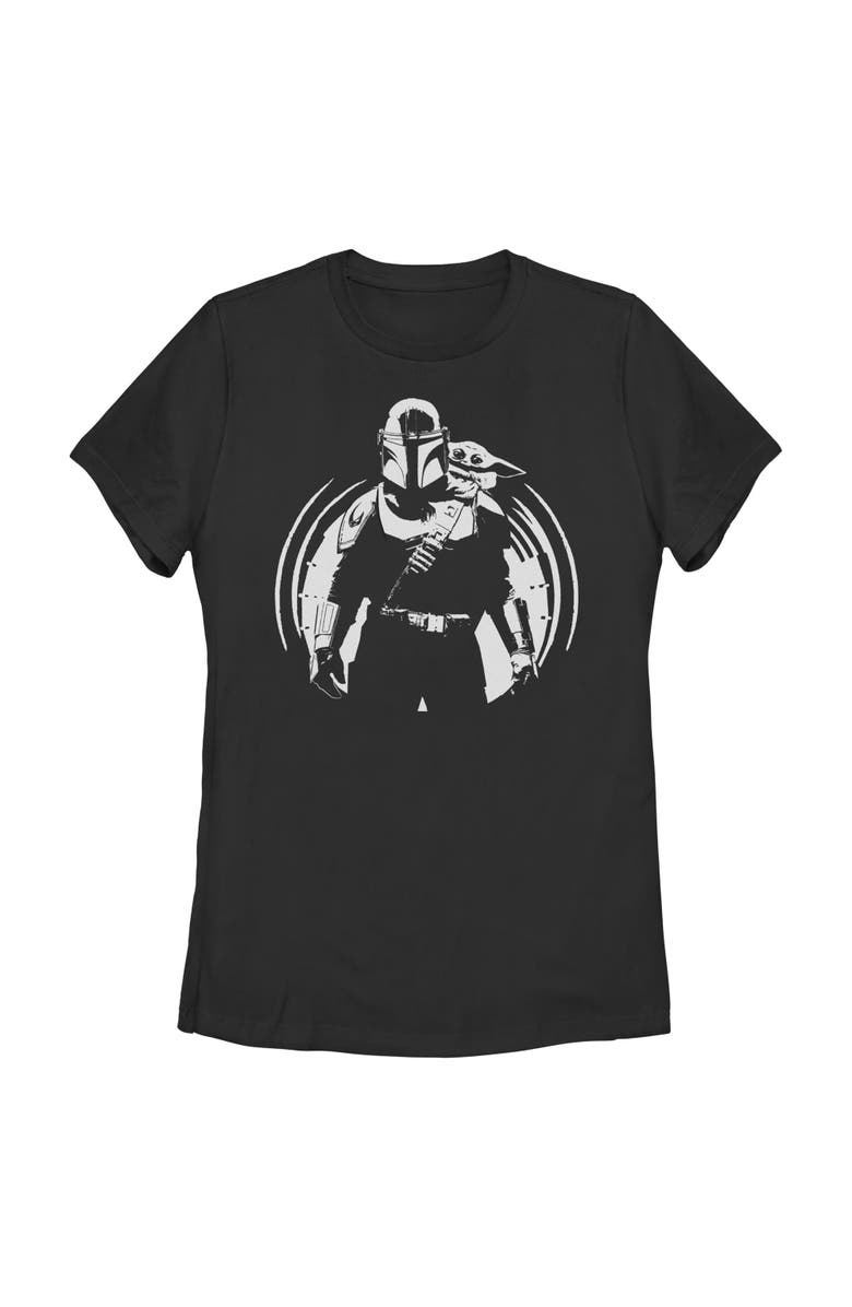 Star Wars: The Mandalorian and Grogu Women's Star Wars The Mandalorian and Grogu Black and White Sketch  Graphic T-Shirt, Main, color, Black