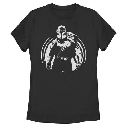 Women's Star Wars The Mandalorian and Grogu Black and White Sketch  Graphic T-Shirt