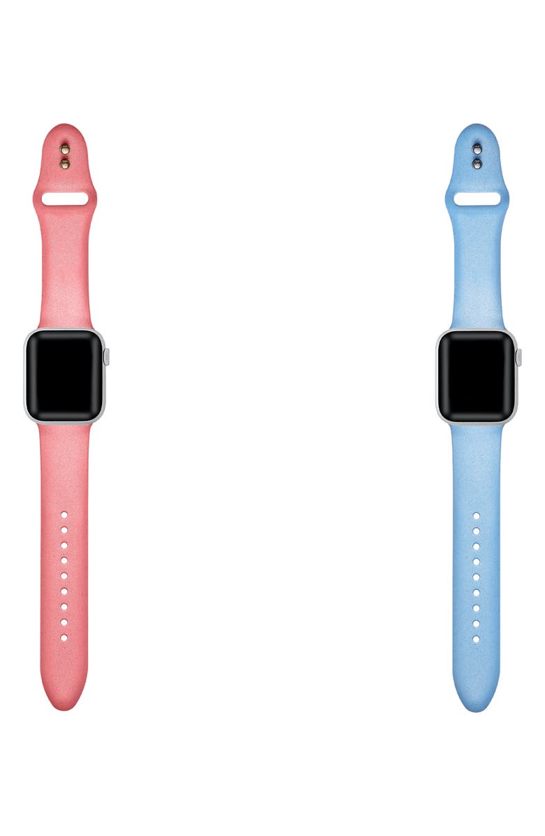 The Posh Tech Assorted 2-Pack Silicone Apple Watch<sup>®</sup> Watchbands, Alternate, color, Coral/ Light Blue