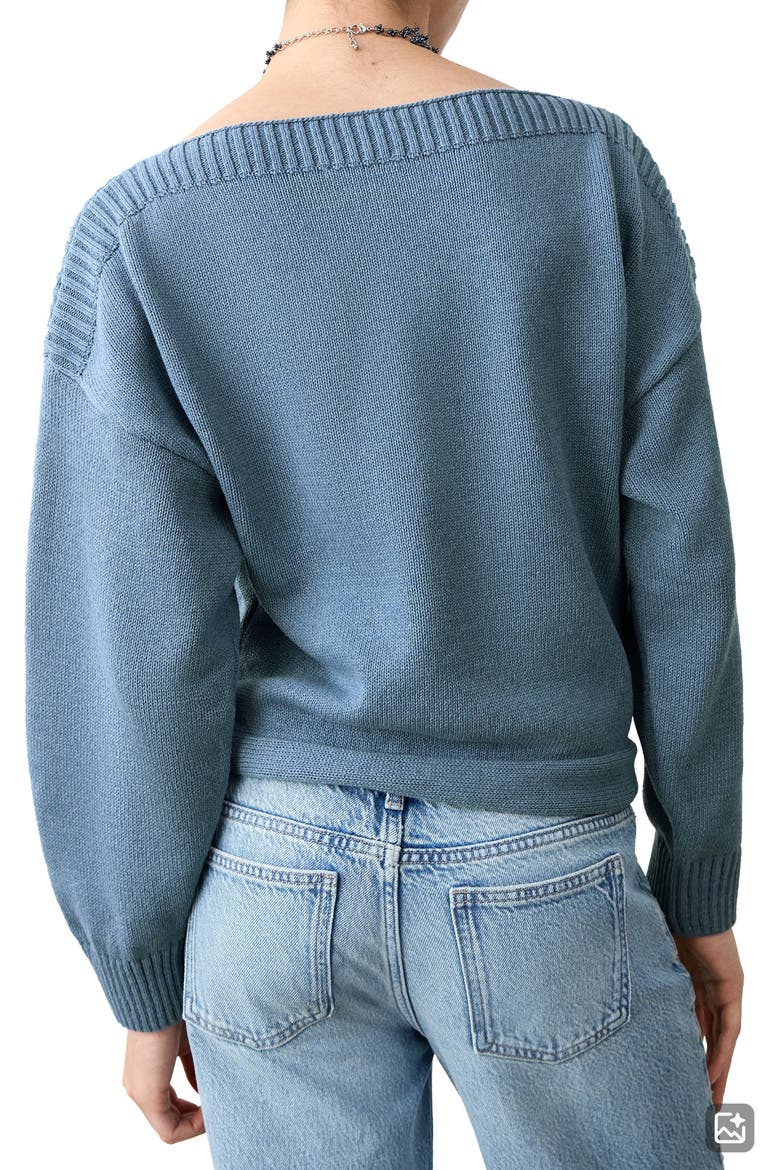 Boat Neck Tie Hem Cotton Blend Sweater, Alternate, color, BLUE
