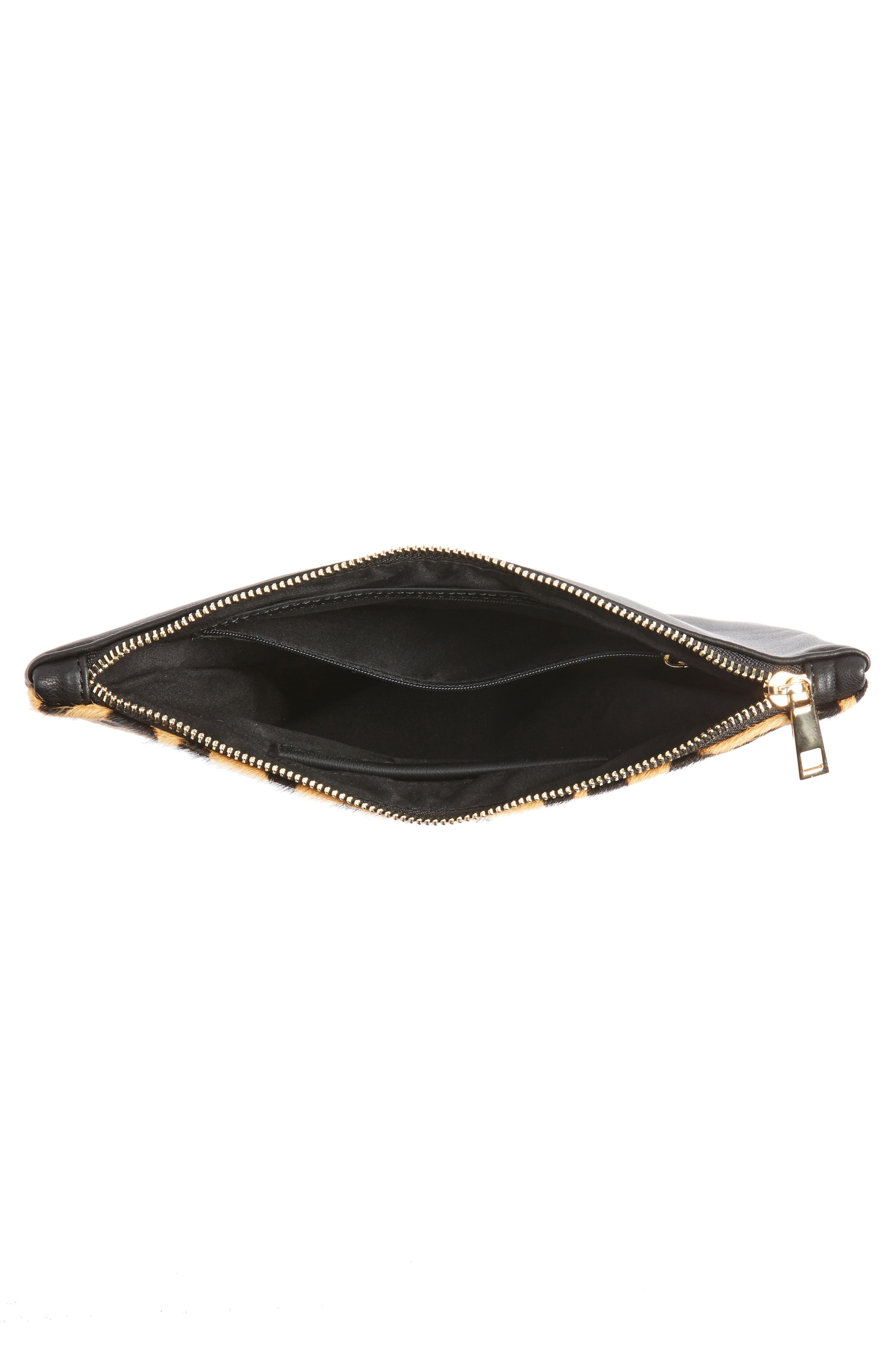 Leopard Print Genuine Calf Hair Clutch, Alternate, color, NATURAL