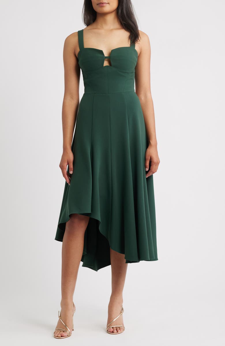 Black Halo Sorelle Asymmetric Midi Dress, Main, color, Bamboo