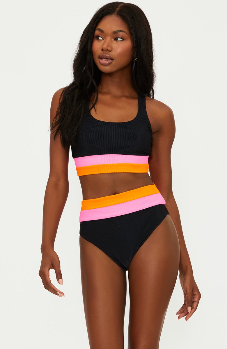 Beach Riot Heidi Colorblock High Waist Bikini Bottoms, Alternate, color, Sangria Sun