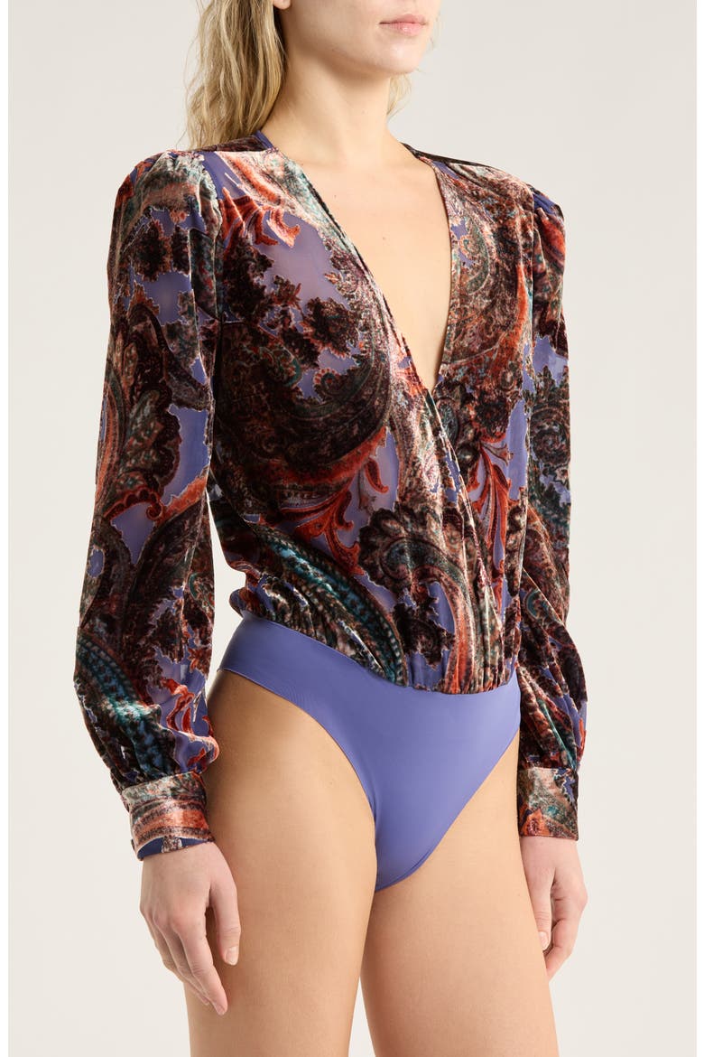 Burnout Velvet Long Sleeve Bodysuit, Alternate, color, PERIWINKLE FRENCH PAISLEY