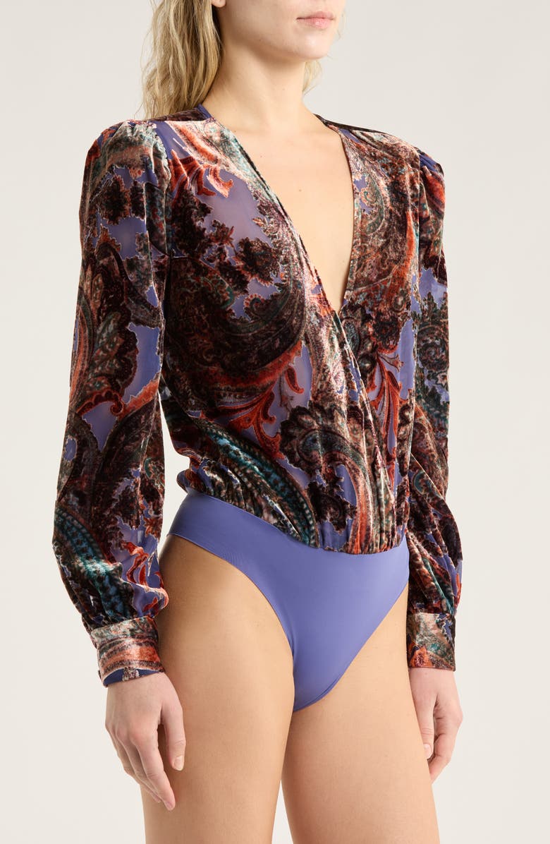 L'AGENCE Burnout Velvet Long Sleeve Bodysuit, Alternate, color, 