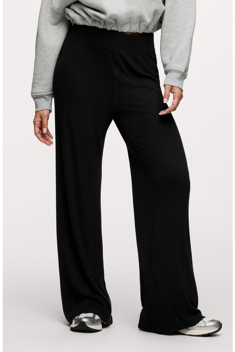 Slinky High Waist Wide Leg Rib Pants, Main, color, BLACK