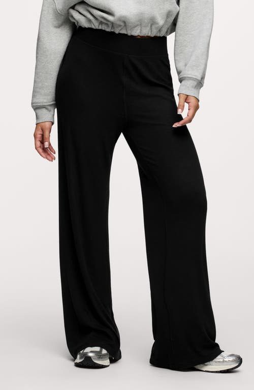 Nuuds Slinky High Waist Wide Leg Rib Pants In Black
