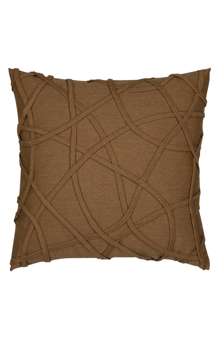 Elaine Smith Illusion Handmade dimensional applique Indoor & Outdoor Woven Accent Pillow, Main, color, Teak