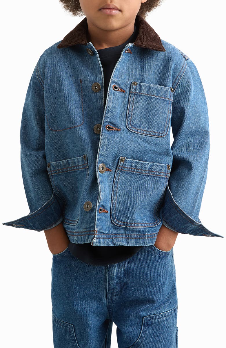 Reiss Kids' Herman Cotton Denim Chore Coat, Alternate, color, Mid Blue
