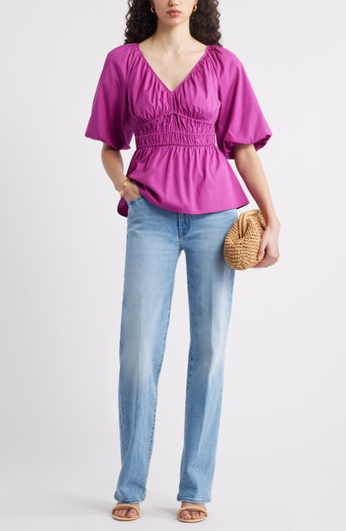 Nordstrom Puff Sleeve Cotton Poplin Shirt In Pink Wild Aster