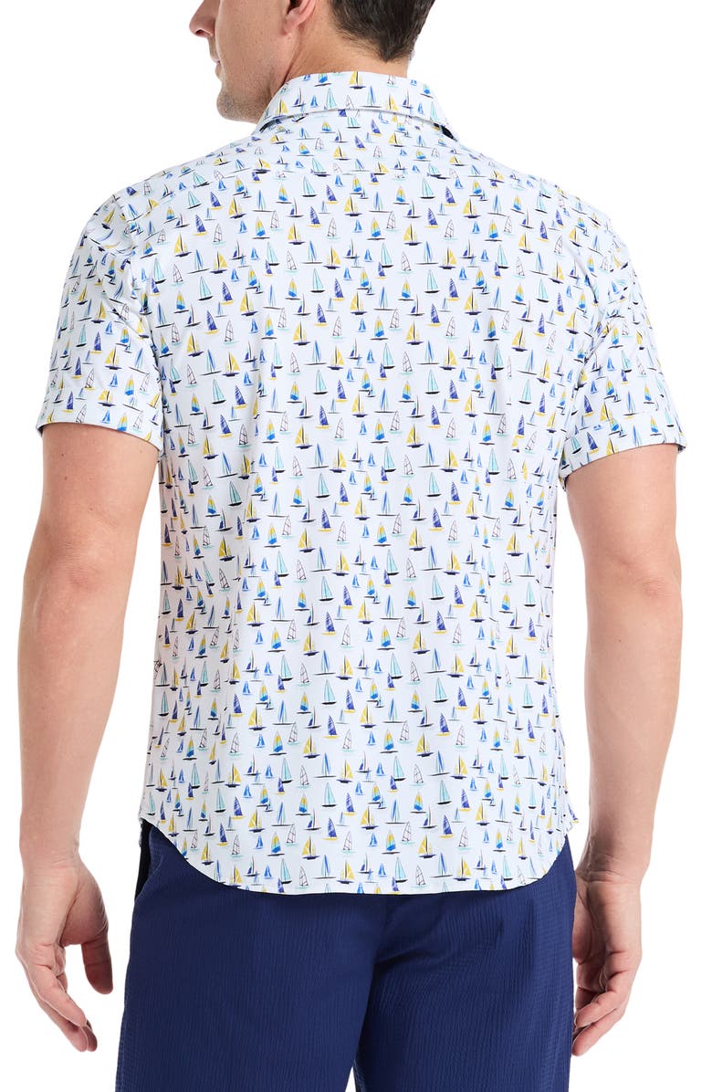 Robert Graham Transpacific Knit Short Sleeve Button-Up Shirt, Alternate, color, White