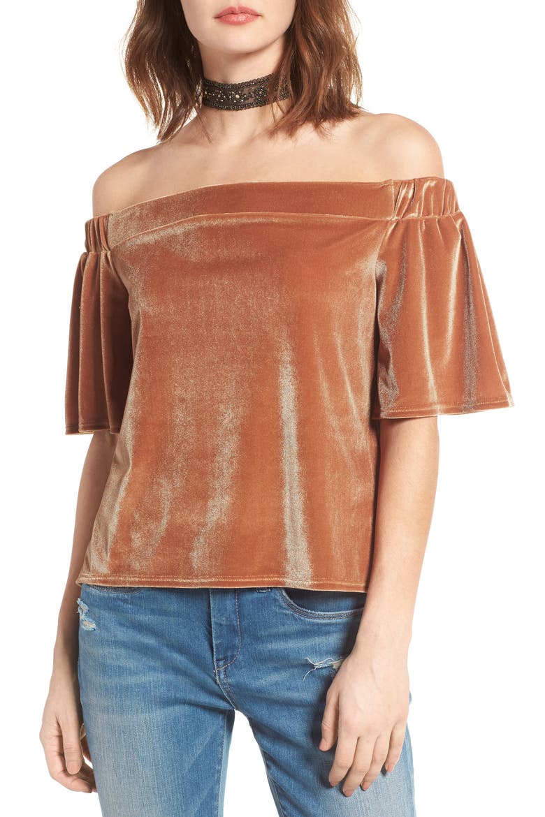 Velvet Off the Shoulder Top, Main, color, TAN SUGAR