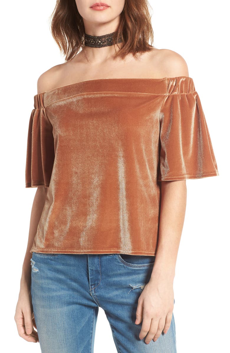 Sun & Shadow Velvet Off the Shoulder Top, Main, color,