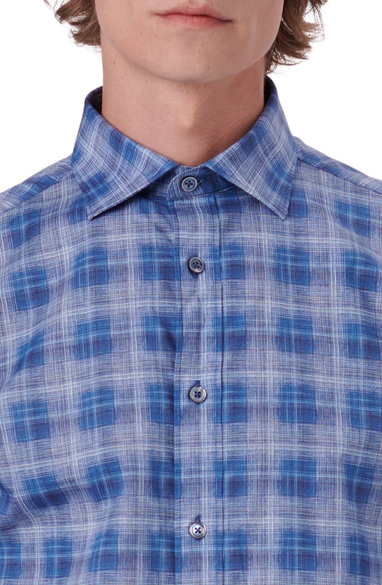 Bugatchi Shaped Fit Plaid Stretch Cotton Button-Up Shirt, Alternate, color,