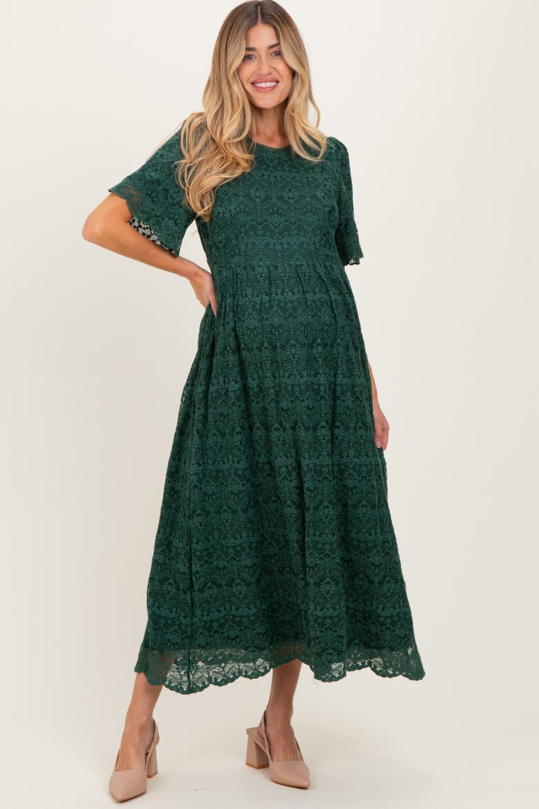 Floral Lace Midi Dress, Alternate, color, Forest Green