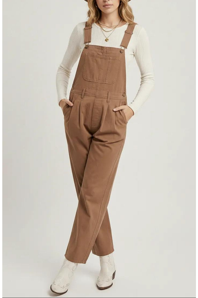 Wide-Leg Adjustable-Strap Front Bib Pocket Overalls, Alternate, color, Brown
