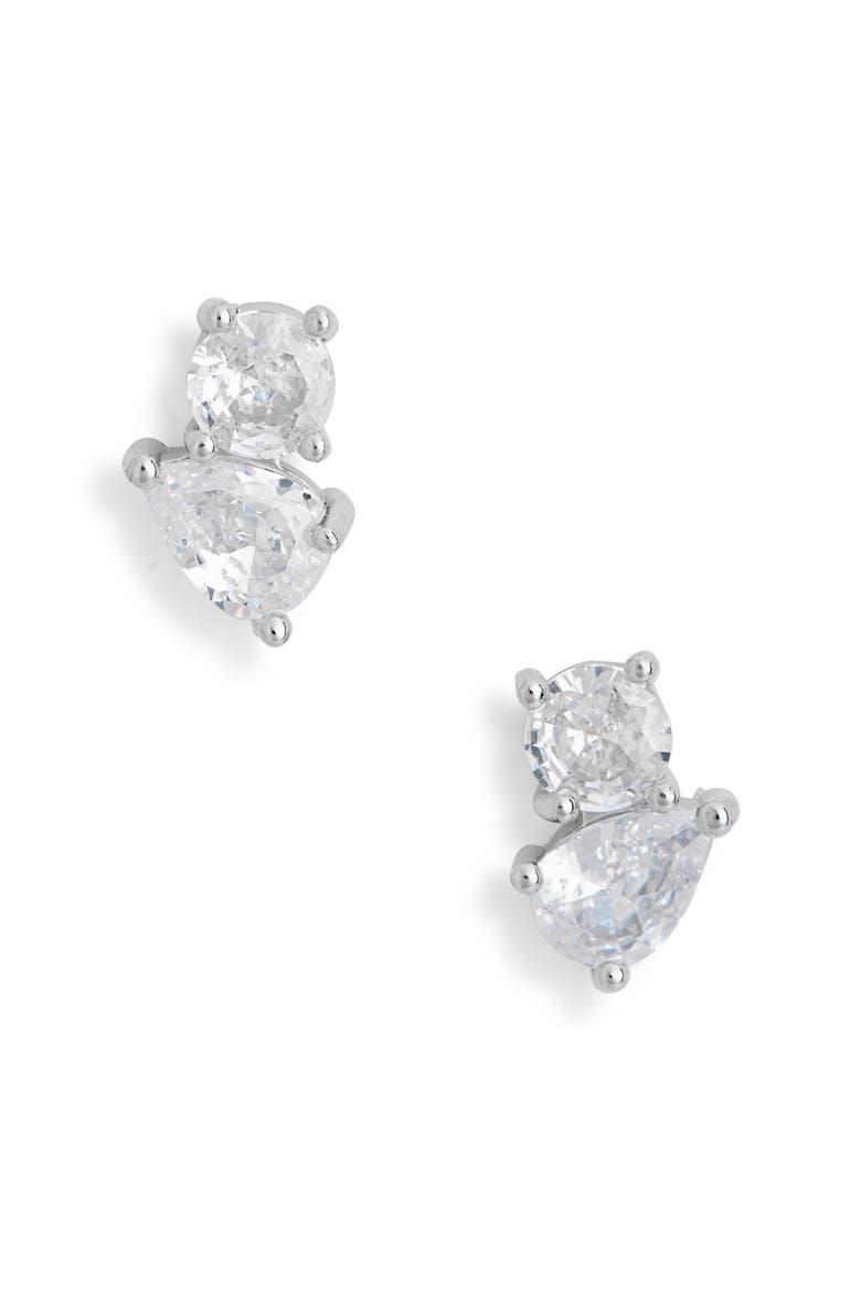 Round & Pear Cubic Zirconia Stud Earrings, Main, color, CLEAR- SILVER