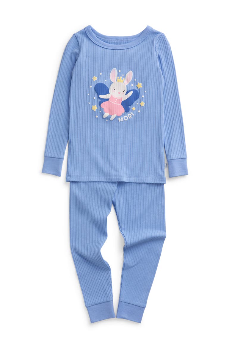 Ribbed Print Pyjama Set, Main, color, Bunny & Hydrangea