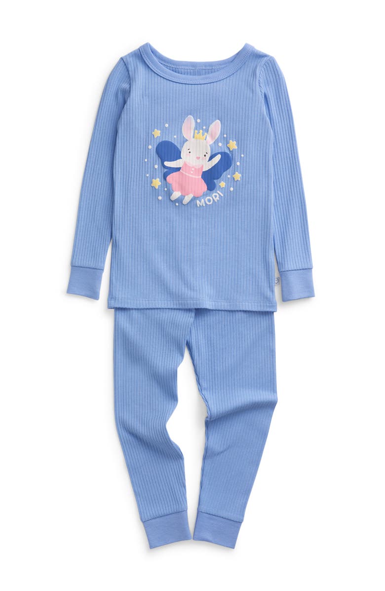 MORI Ribbed Print Pyjama Set, Main, color, Bunny & Hydrangea