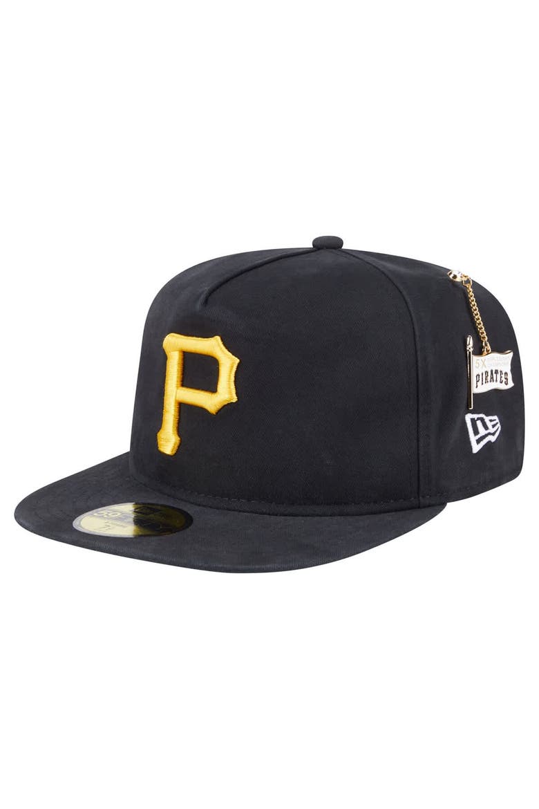 Men's New Era  Black Pittsburgh Pirates Championship Side Flag A-Frame 59FIFTY Fitted Hat, Alternate, color, Black