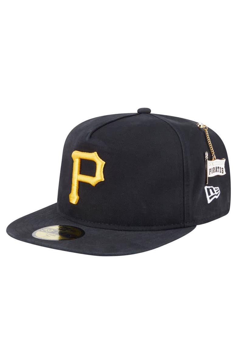 New Era Men's New Era  Black Pittsburgh Pirates Championship Side Flag A-Frame 59FIFTY Fitted Hat, Alternate, color, Black