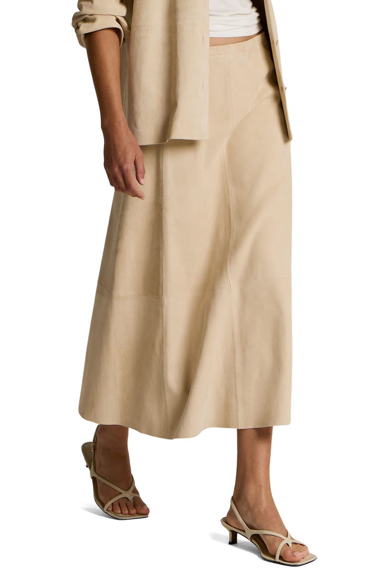 Paneled Suede Skirt, Alternate, color, SAND BEIGE